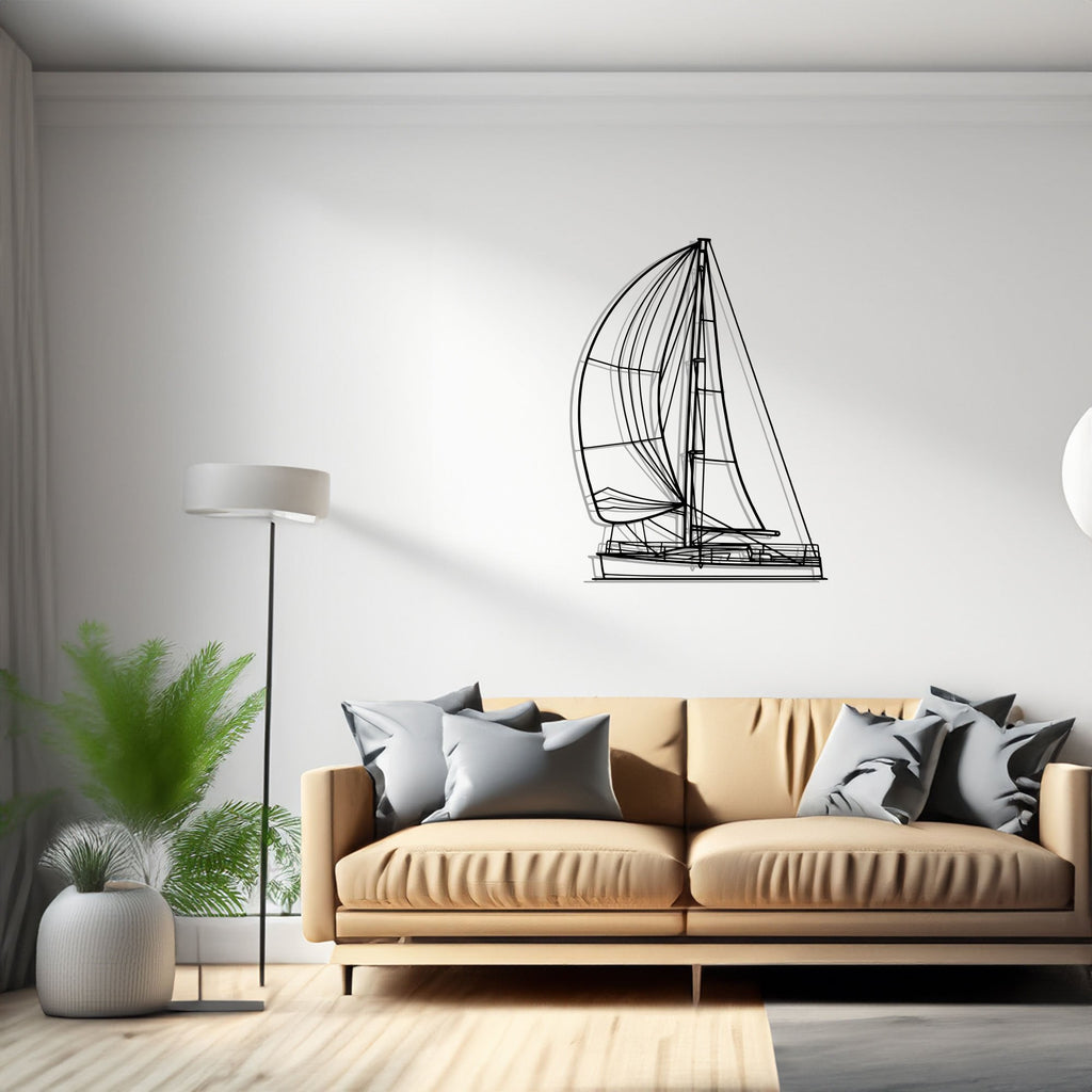 Arte de pared de metal con silueta de velero, yate, lancha rápida 10 Front.