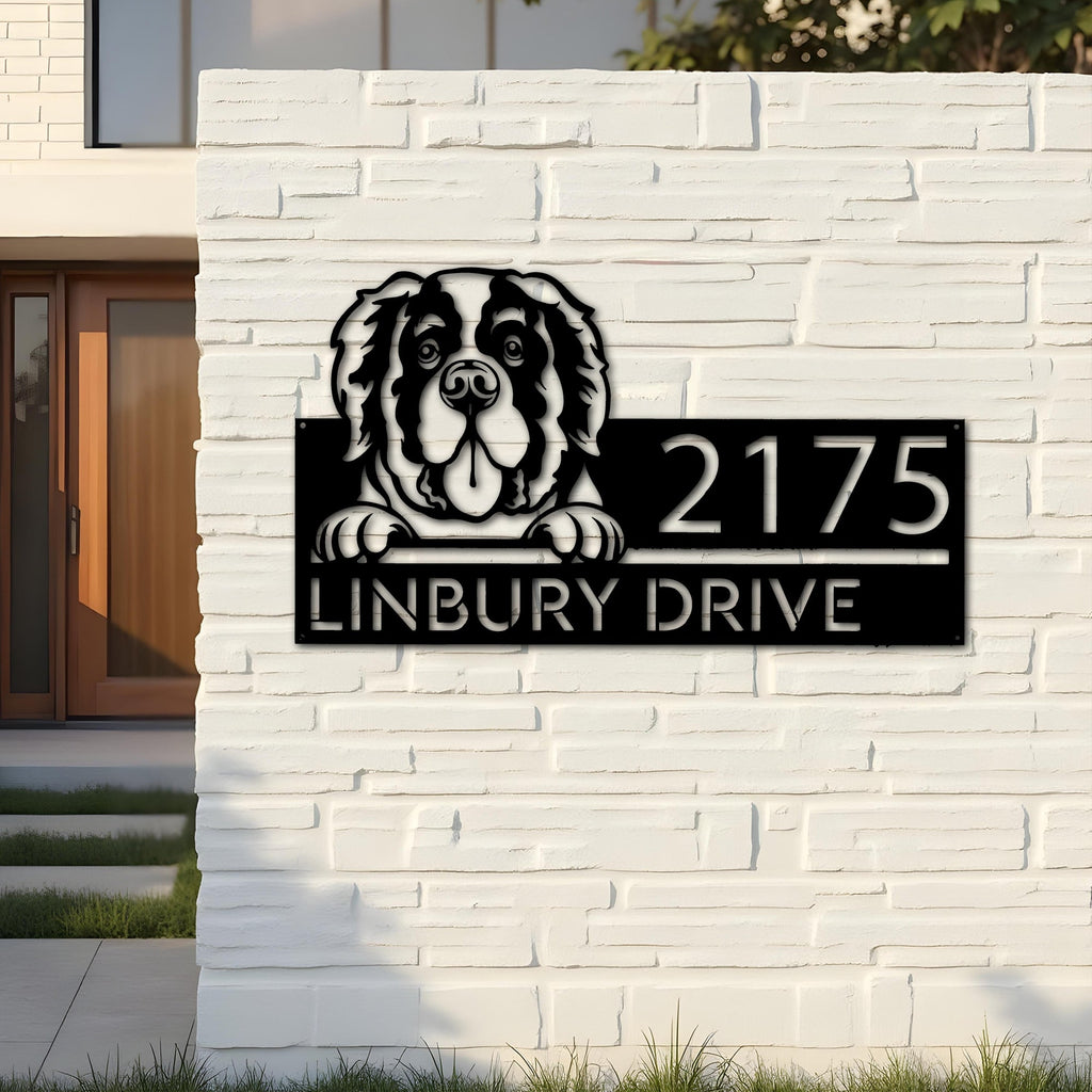 Custom Metal Saint Bernard Dog Cute puppy Metal Address Sign House number Hanging Address Plaque Yard Sign Outdoor decor