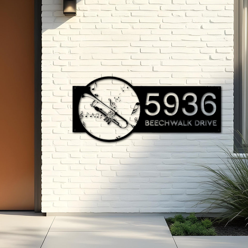 Custom Metal Trumpet musical instrument Metal Address Sign Custom House number Hanging Address Plaque Yard Sign Outdoor Sign