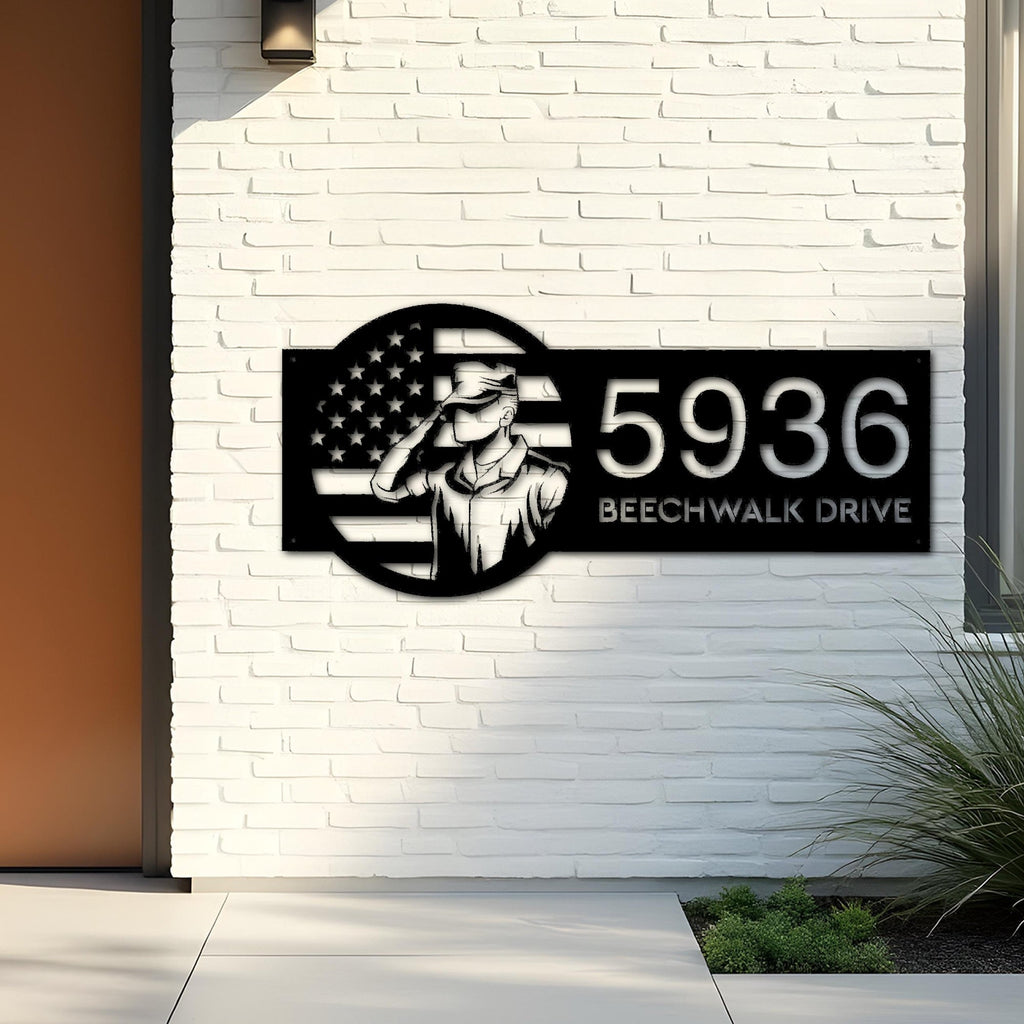 Custom Metal US Army Salute American Soldier US flag Metal Address Sign House number Hanging Address Plaque Yard Sign Outdoor