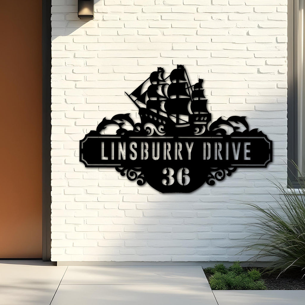 Custom Metal Ship Metal Address Sign Custom Hanging Address Plaque House number Yard Sign Outdoor Sign