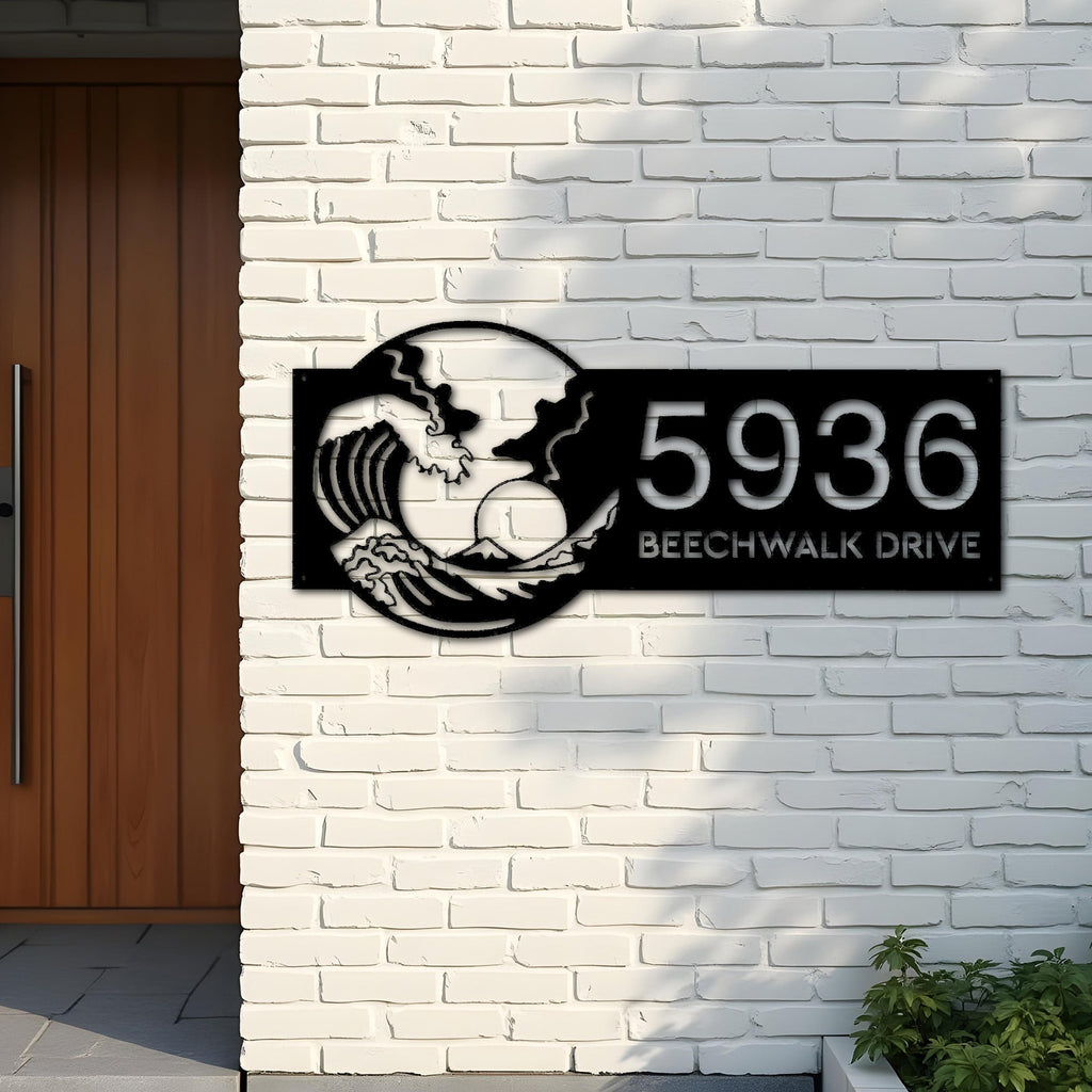 Custom Metal Waves Metal Address Sign, House number, Outdoor Number Signage, Yard Sign Address Plate