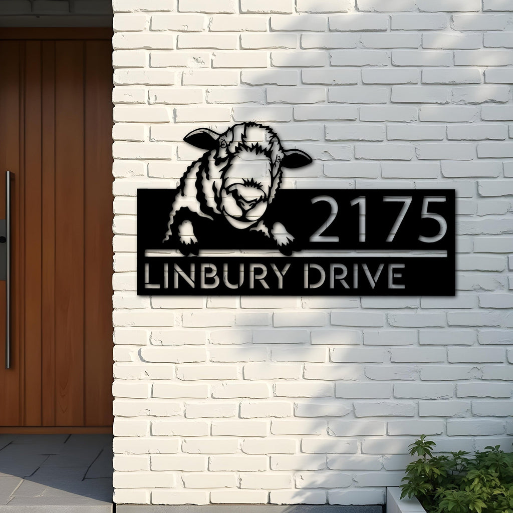 Custom Metal Peeking Sheep farm animal ranch Metal Address Sign, House number, Outdoor Number Signage, Yard Sign Address Plate
