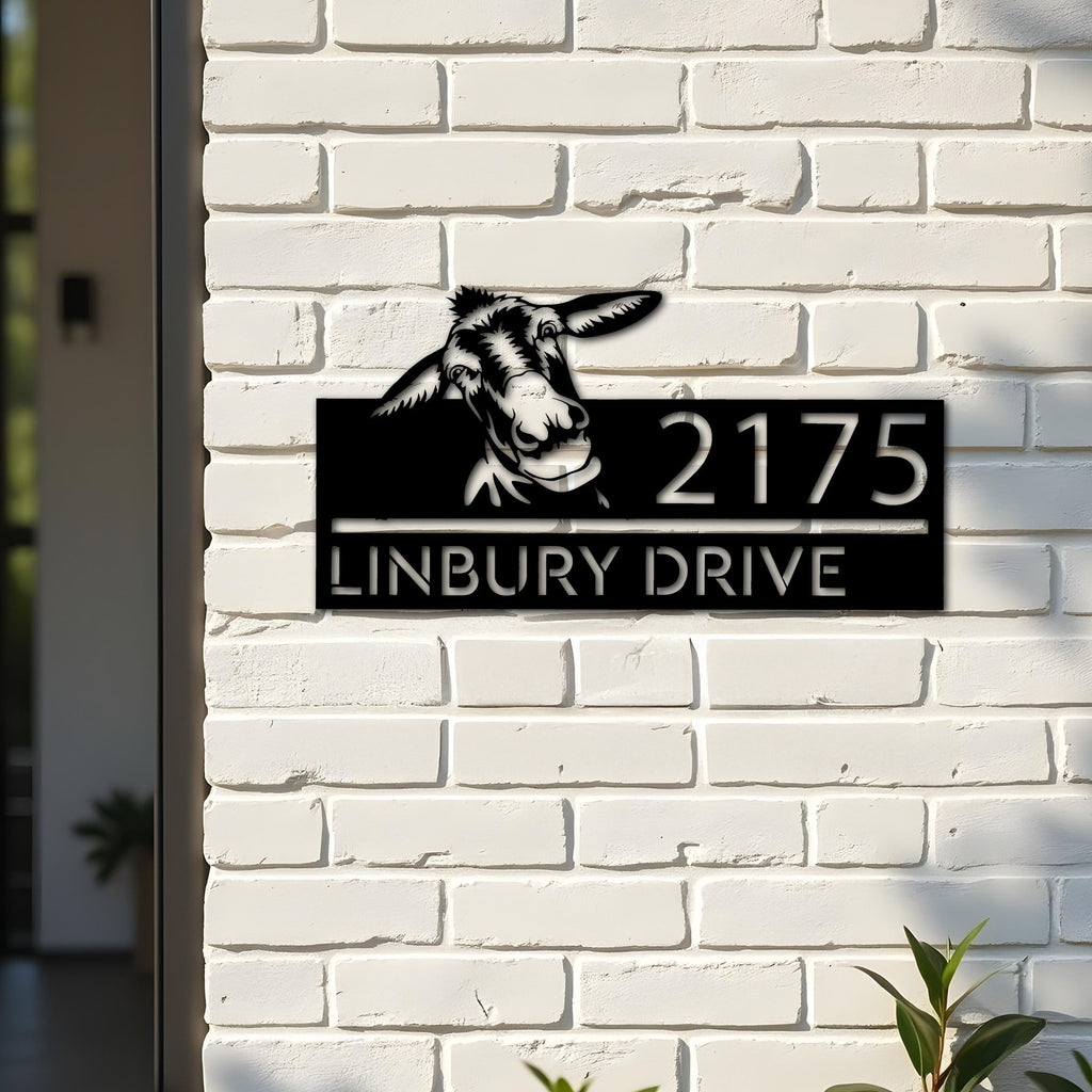 Custom Metal Peeking Donkey farm animal ranch Metal Address Sign, House number, Outdoor Number Signage, Yard Sign Address Plate