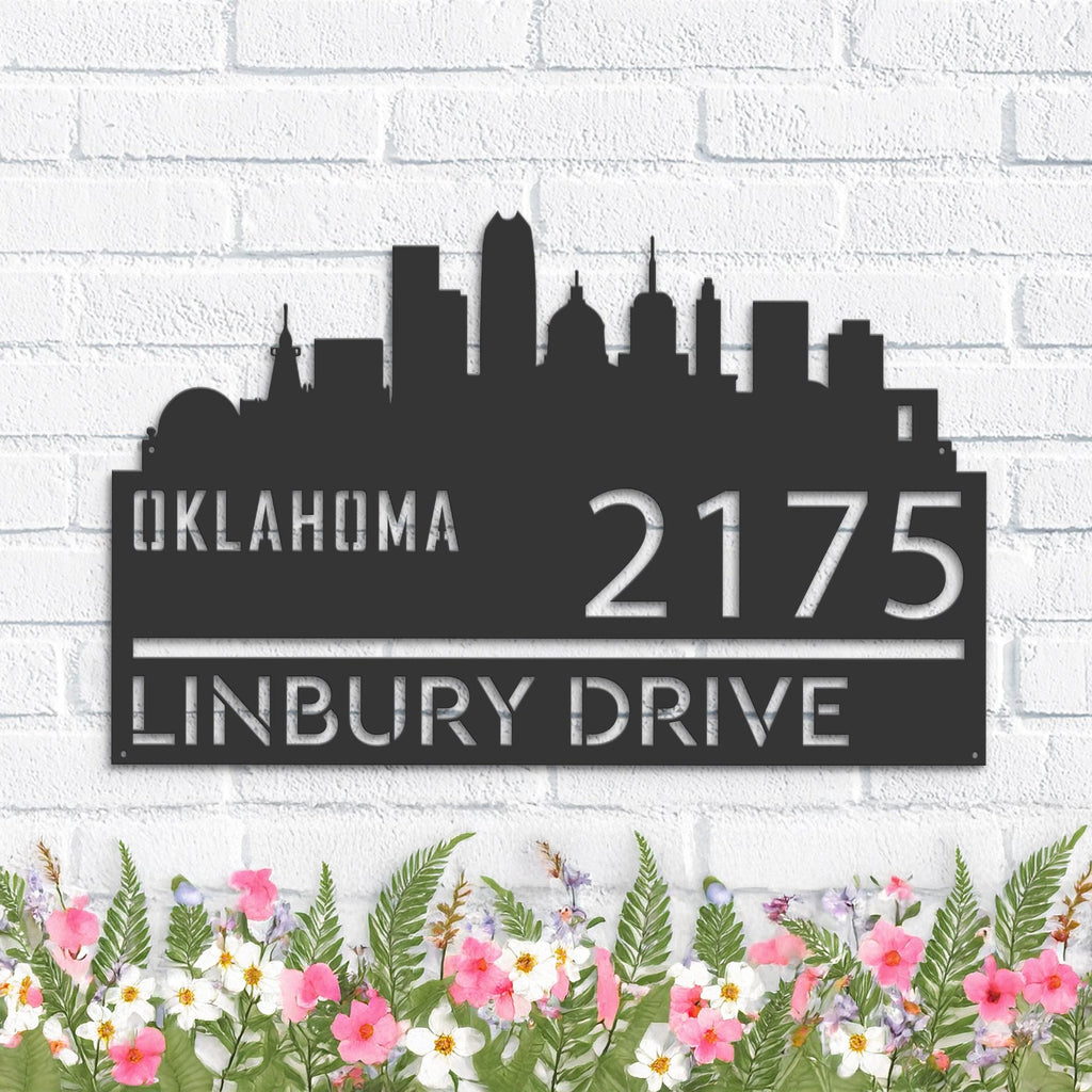 Custom Metal Oklahoma city skyline Metal Address Sign Hanging Address Plaque house number Yard Outdoor Sign