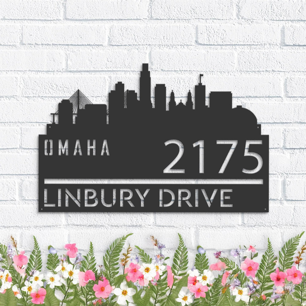 Custom Metal Omaha city skyline Metal Address Sign Hanging Address Plaque house number Yard Outdoor Sign