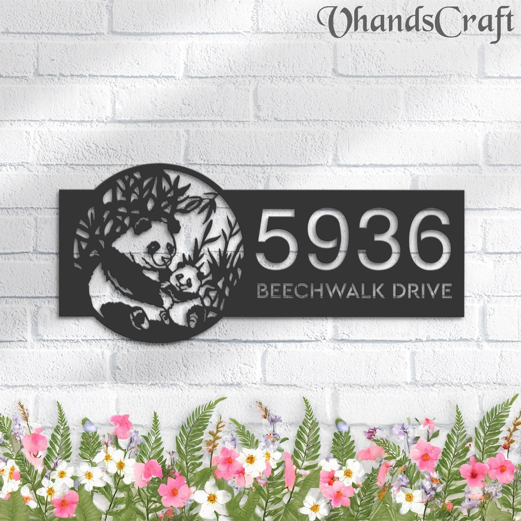 Custom Metal Panda Metal Address Sign, House number, Outdoor Number Signage, Yard Sign Address Plate