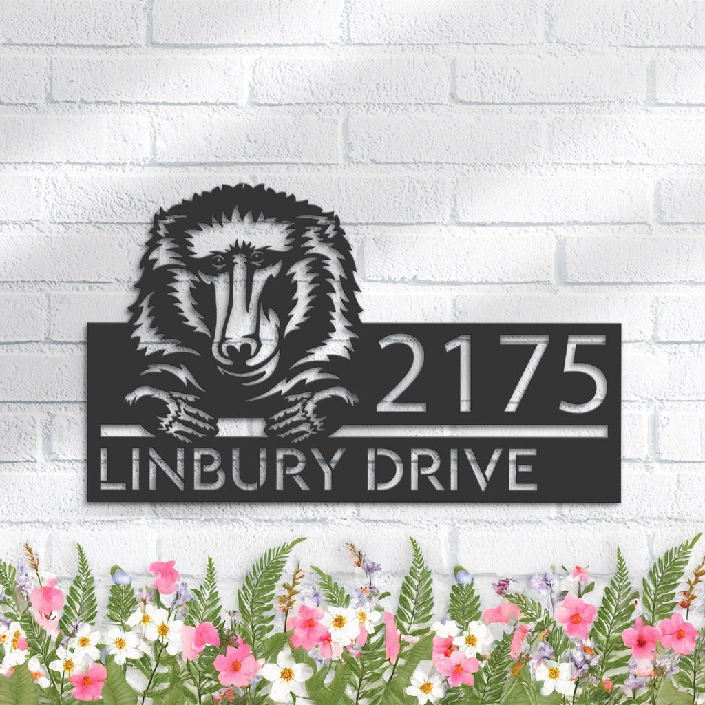 Custom Metal Peeking Baboon Wild animal wildlife Metal Address Sign, House number, Outdoor Number Signage, Yard Sign Address Plate