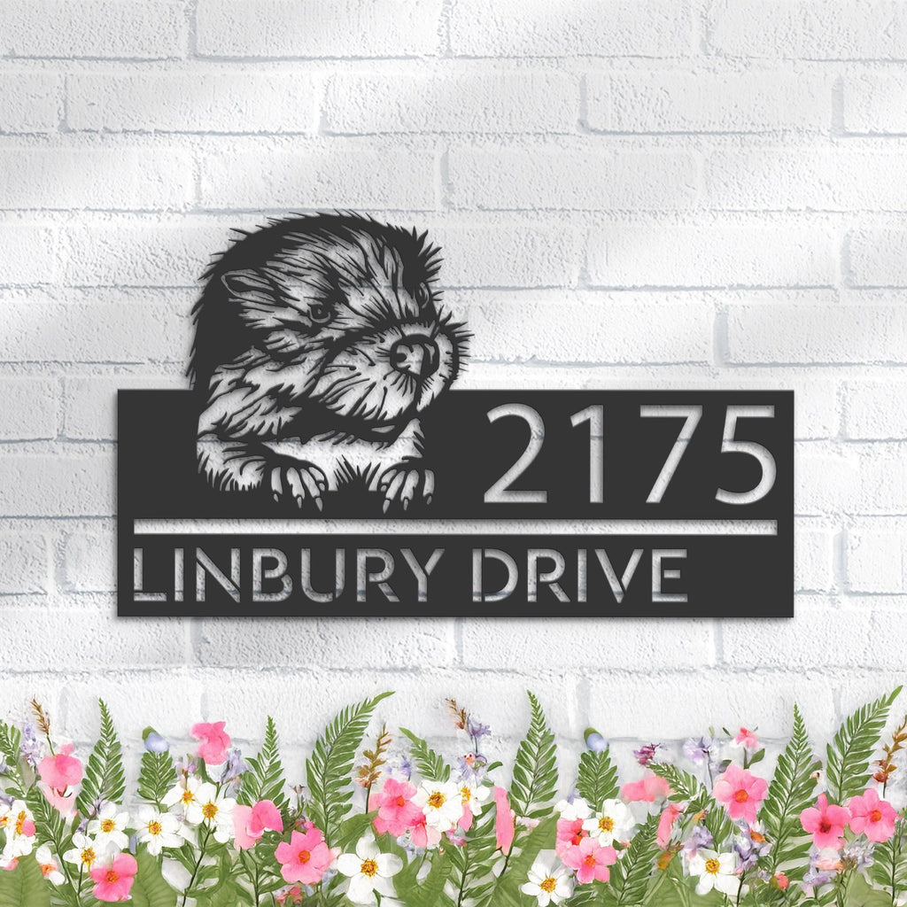 Custom Metal Peeking Baby Beaver Wild animal wildlife Metal Address Sign, House number, Outdoor Number Signage, Yard Sign Address Plate