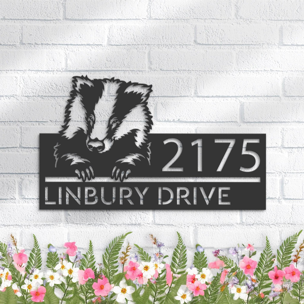 Custom Metal Peeking Badger Wild animal wildlife Metal Address Sign, House number, Outdoor Number Signage, Yard Sign Address Plate