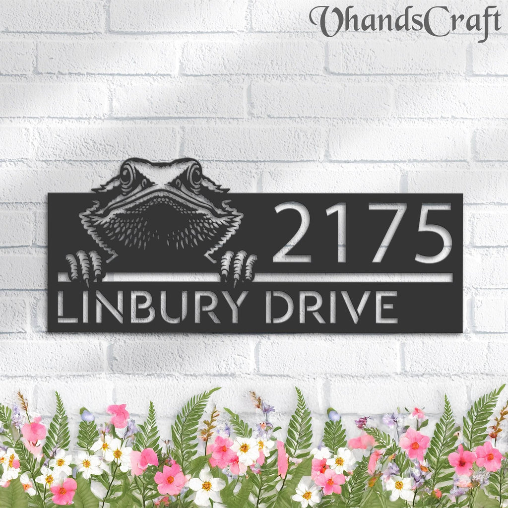 Custom Metal Peeking Bearded Dragon Metal Address Sign, House number, Outdoor Number Signage, Yard Sign Address Plate