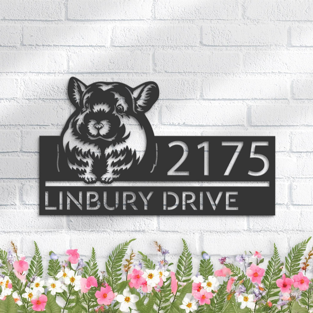 Custom Metal Peeking Chinchilla Wild animal wildlife Metal Address Sign, House number, Outdoor Number Signage, Yard Sign Address Plate