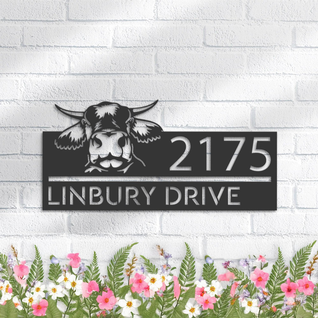 Custom Metal Peeking Cow farm animal ranch Metal Address Sign, House number, Outdoor Number Signage, Yard Sign Address Plate