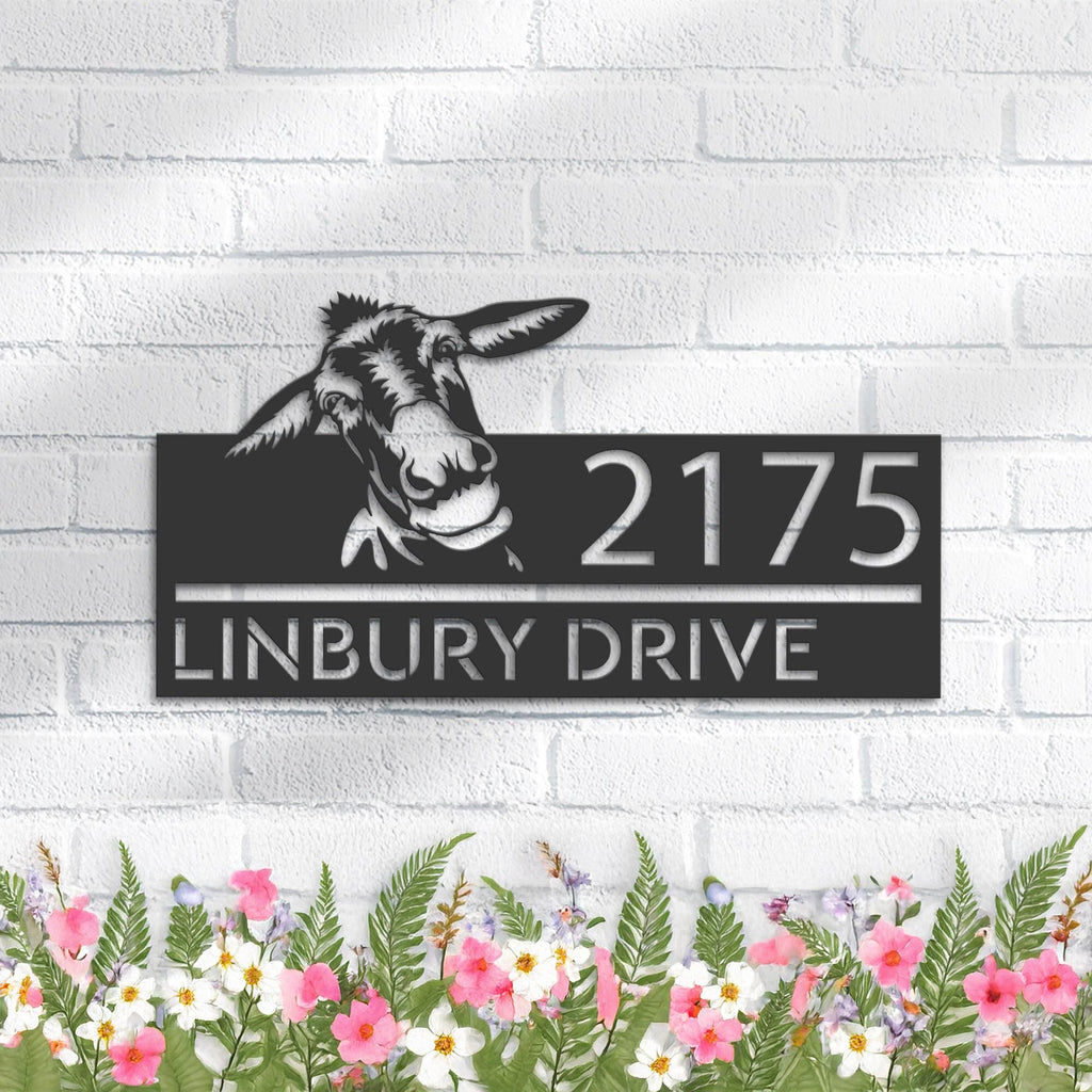 Custom Metal Peeking Donkey farm animal ranch Metal Address Sign, House number, Outdoor Number Signage, Yard Sign Address Plate