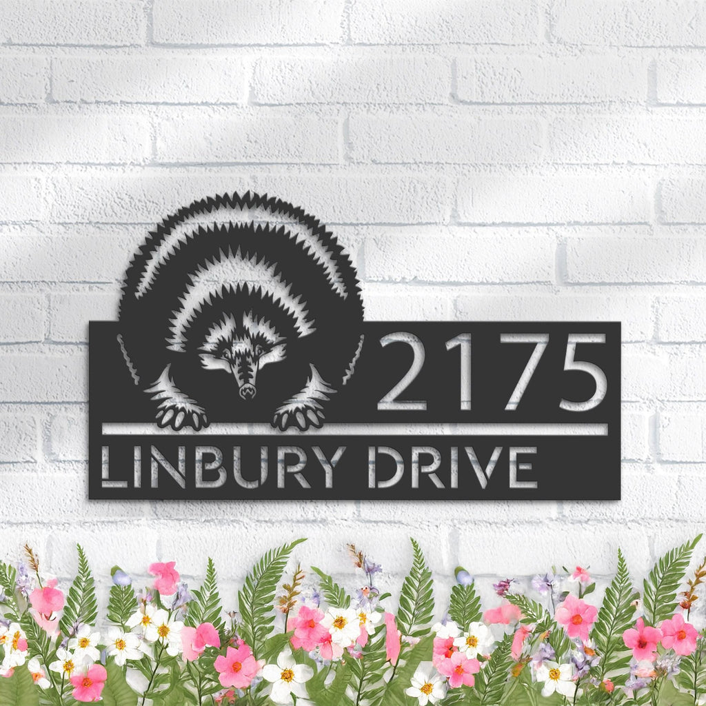 Custom Metal Peeking Echidna Wild animal wildlife Metal Address Sign, House number, Outdoor Number Signage, Yard Sign Address Plate