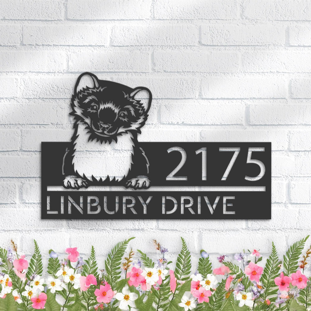 Custom Metal Peeking Ferret Wild animal wildlife Metal Address Sign, House number, Outdoor Number Signage, Yard Sign Address Plate