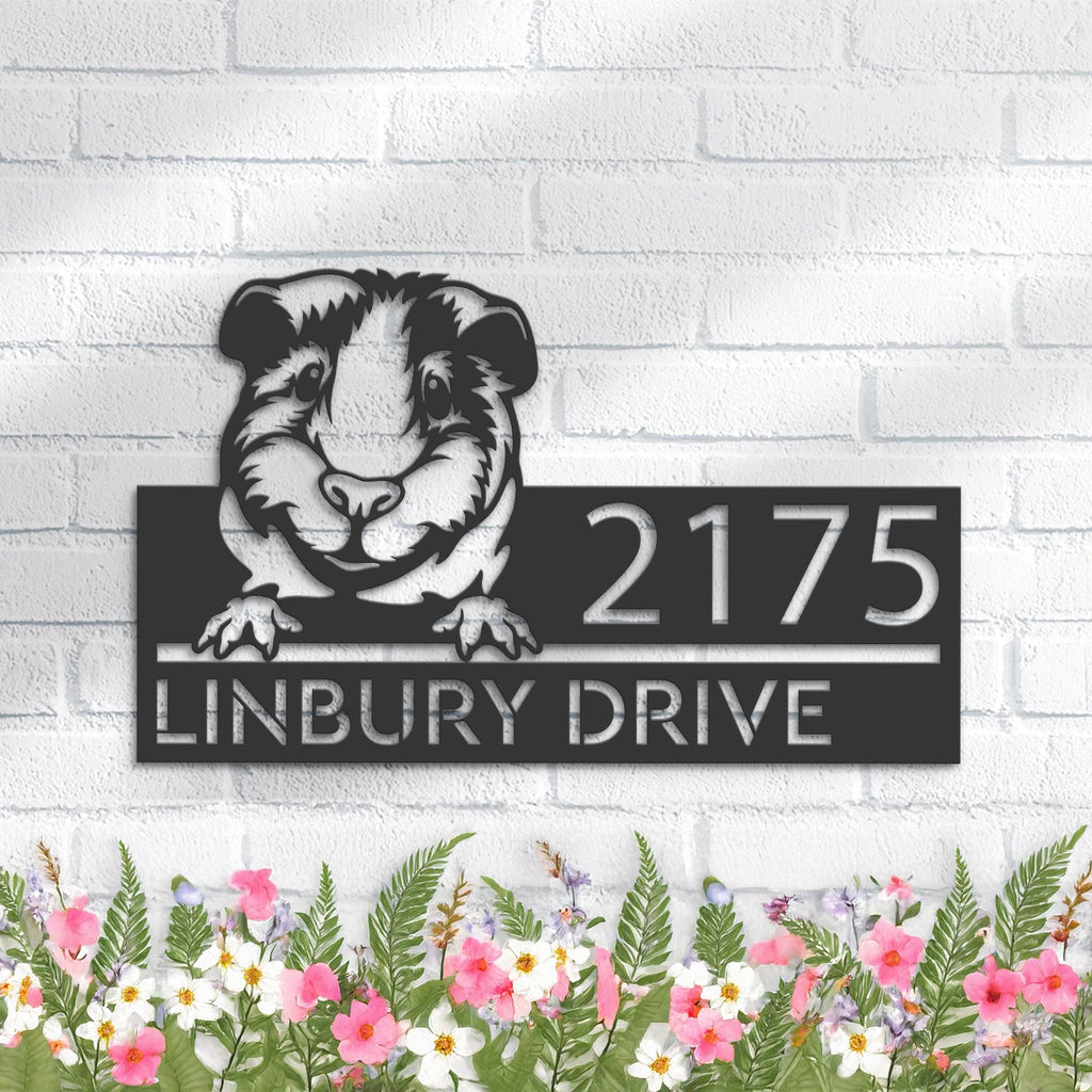 Custom Metal Peeking Guinea pig cute pet Metal Address Sign, House number, Outdoor Number Signage, Yard Sign Address Plate