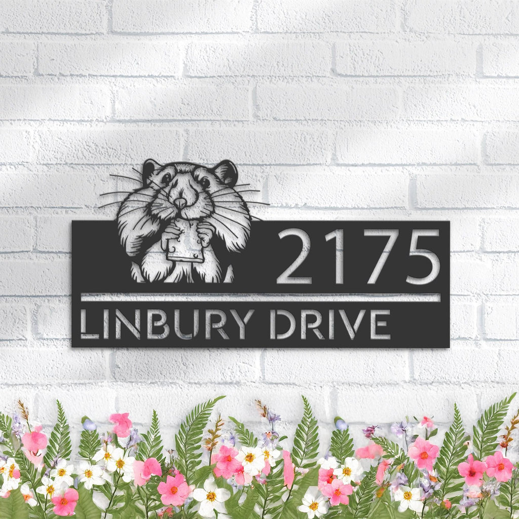 Custom Metal Peeking Hamster Wild animal wildlife Metal Address Sign, House number, Outdoor Number Signage, Yard Sign Address Plate