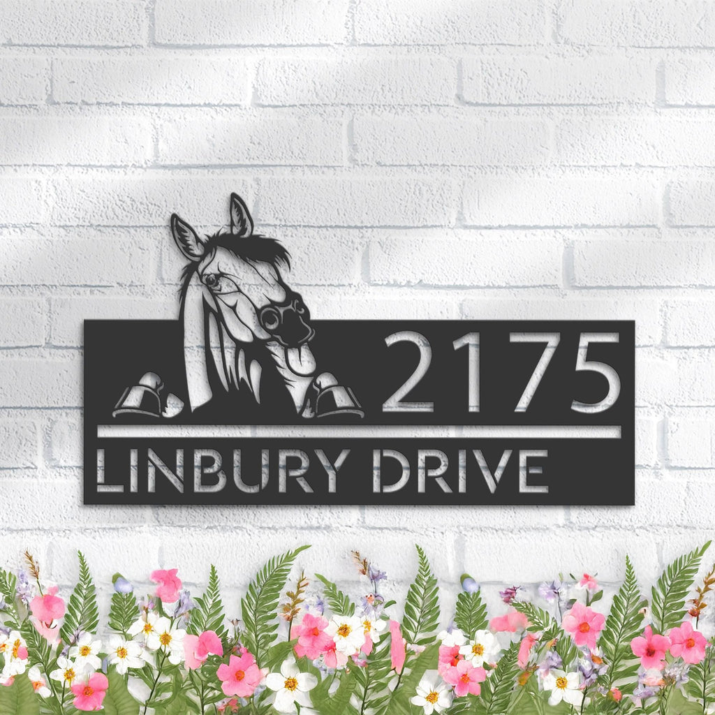 Custom Metal Peeking Horse farm animal ranch Metal Address Sign, House number, Outdoor Number Signage, Yard Sign Address Plate