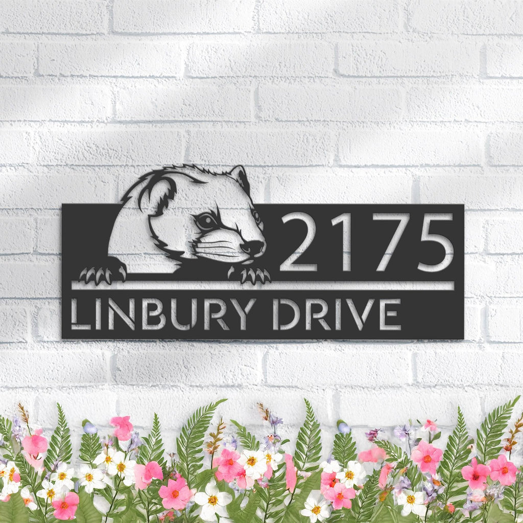 Custom Metal Peeking Marten Wild animal wildlife Metal Address Sign, House number, Outdoor Number Signage, Yard Sign Address Plate