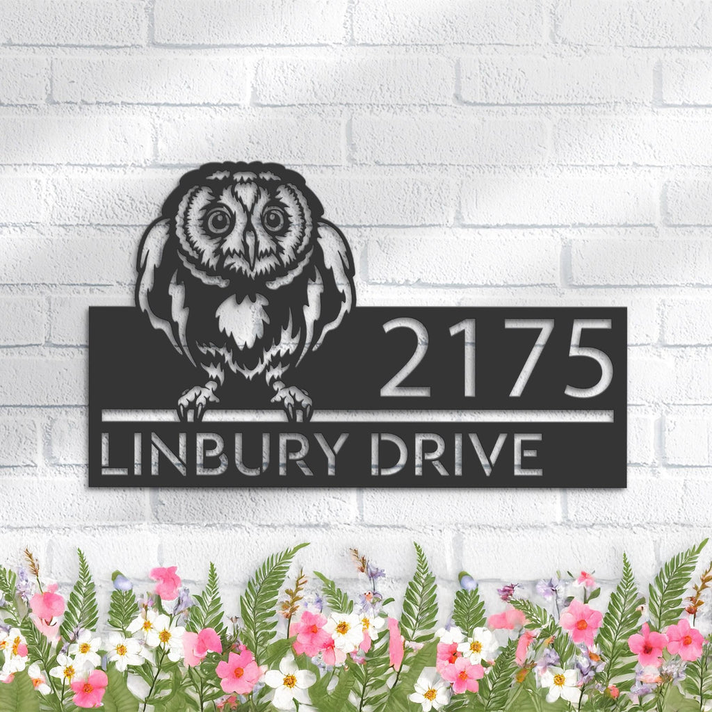 Custom Metal Peeking Owl Wild animal wildlife Metal Address Sign, House number, Outdoor Number Signage, Yard Sign Address Plate