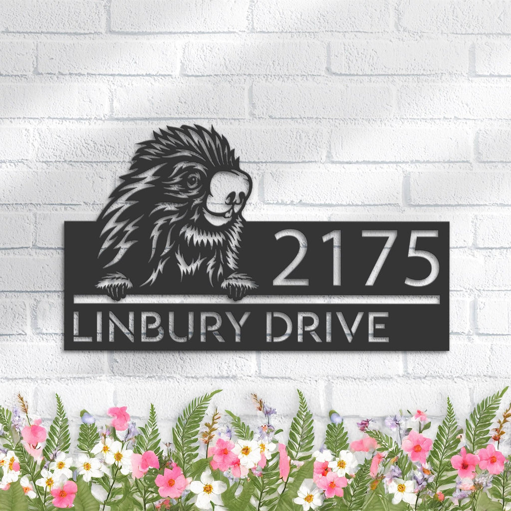 Custom Metal Peeking Porcupine Wild animal wildlife Metal Address Sign, House number, Outdoor Number Signage, Yard Sign Address Plate