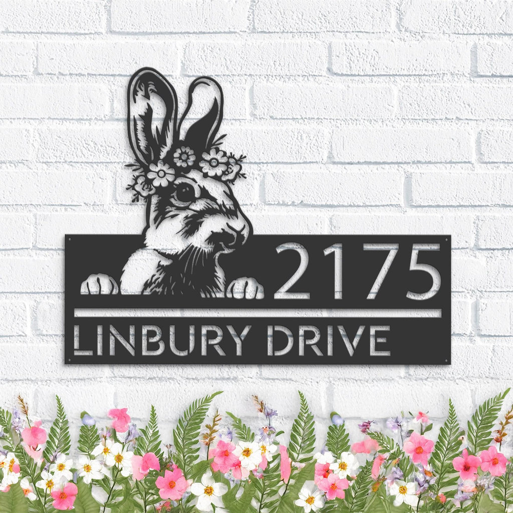 Custom Metal Peeking Rabbit bunny farmhouse Metal Address Sign House number Hanging Address Plaque Yard Sign Outdoor decor