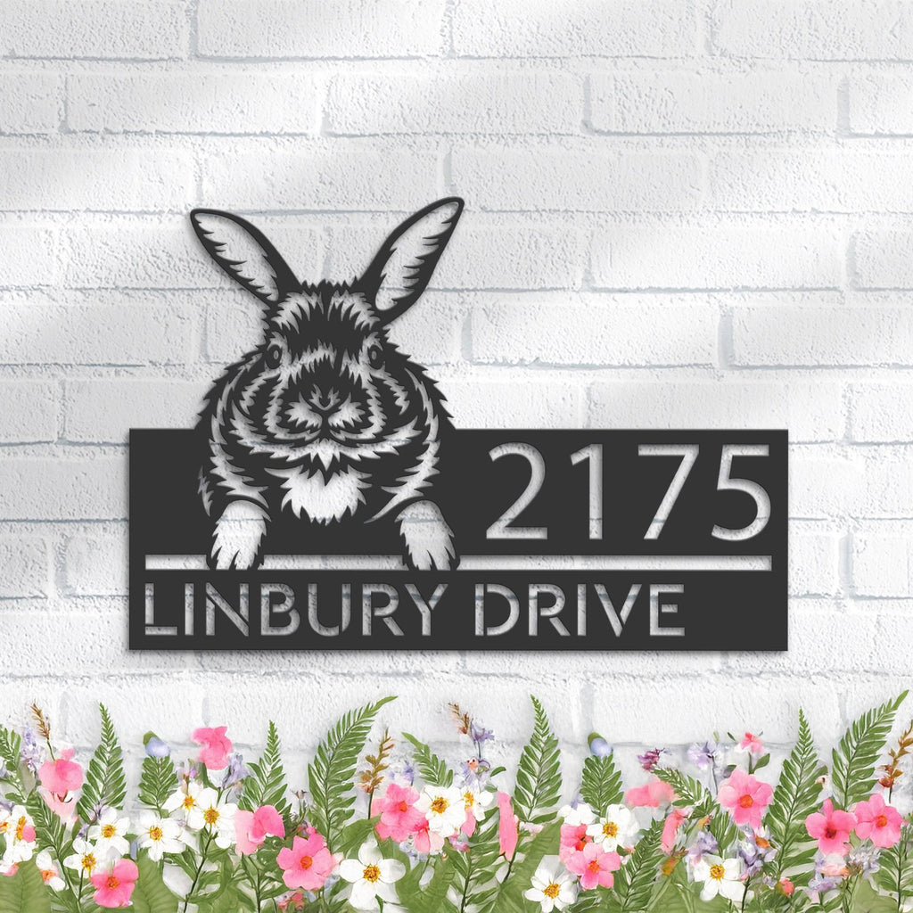 Custom Metal Peeking Rabbit Wild animal wildlife Metal Address Sign, House number, Outdoor Number Signage, Yard Sign Address Plate