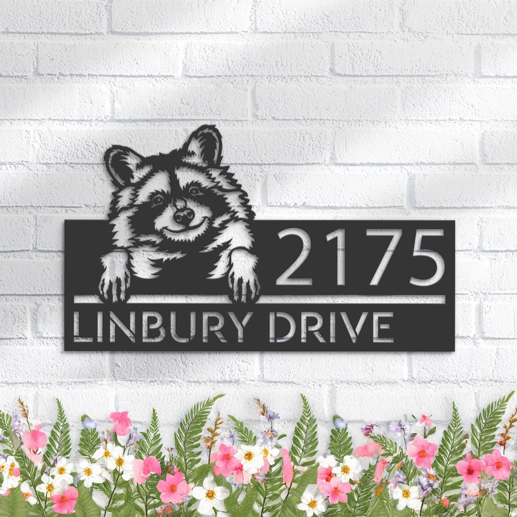 Custom Metal Peeking Raccoon Wild animal wildlife Metal Address Sign, House number, Outdoor Number Signage, Yard Sign Address Plate