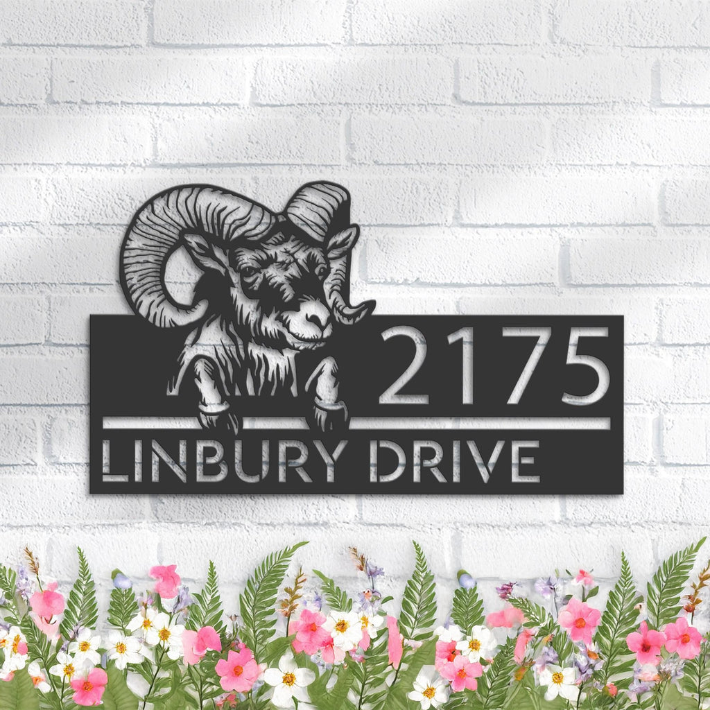 Custom Metal Peeking Ram farm animal ranch Metal Address Sign, House number, Outdoor Number Signage, Yard Sign Address Plate