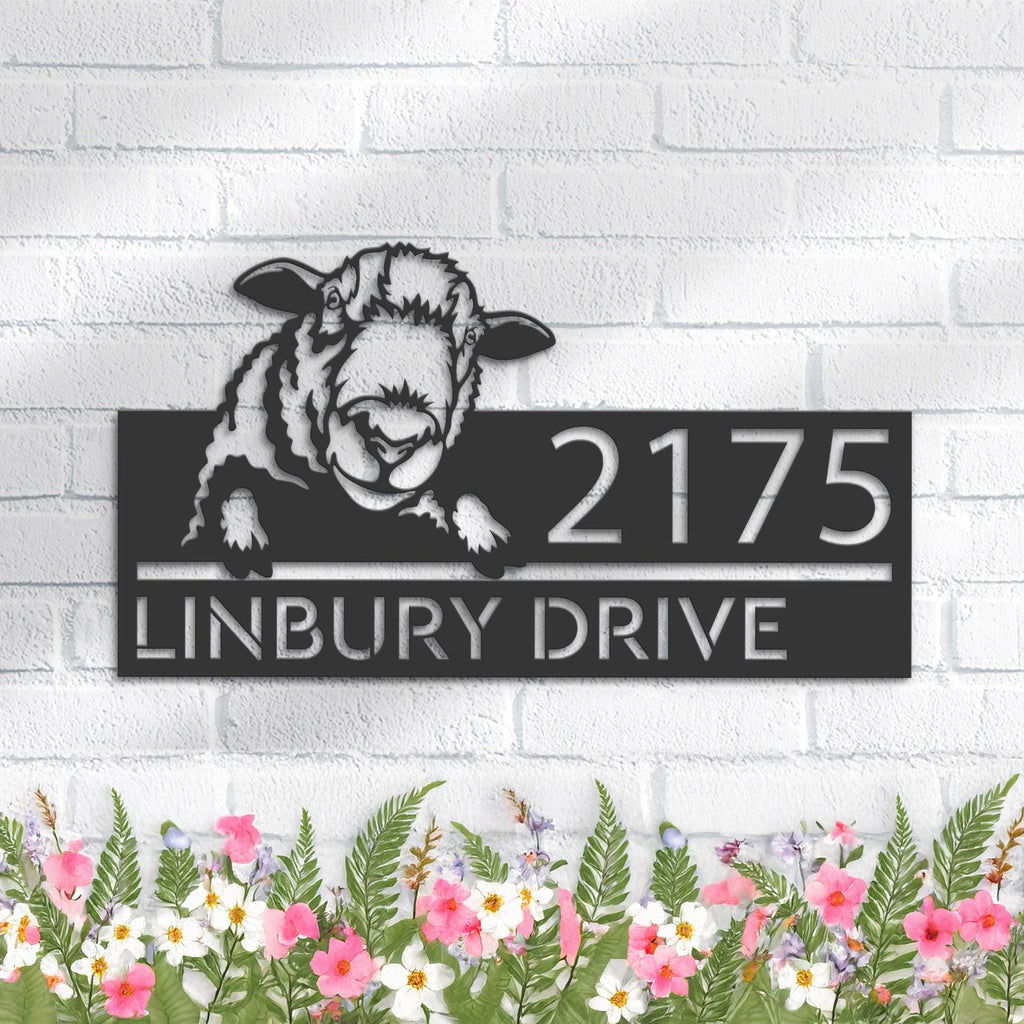 Custom Metal Peeking Sheep farm animal ranch Metal Address Sign, House number, Outdoor Number Signage, Yard Sign Address Plate