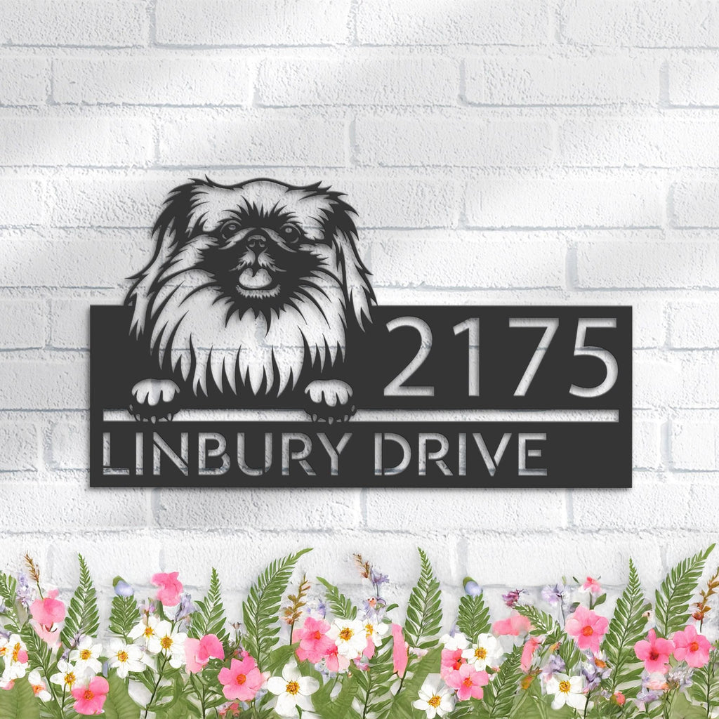 Custom Metal Pekingese dog Puppy Metal Address Sign House number Hanging Address Plaque Yard Sign Outdoor decor