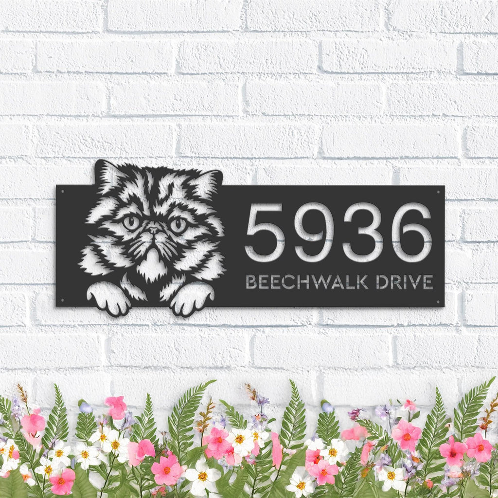 Custom Metal Persian Cute peeking cat kitten Metal Address Sign, House number, Outdoor Number Signage, Yard Sign Address Plate