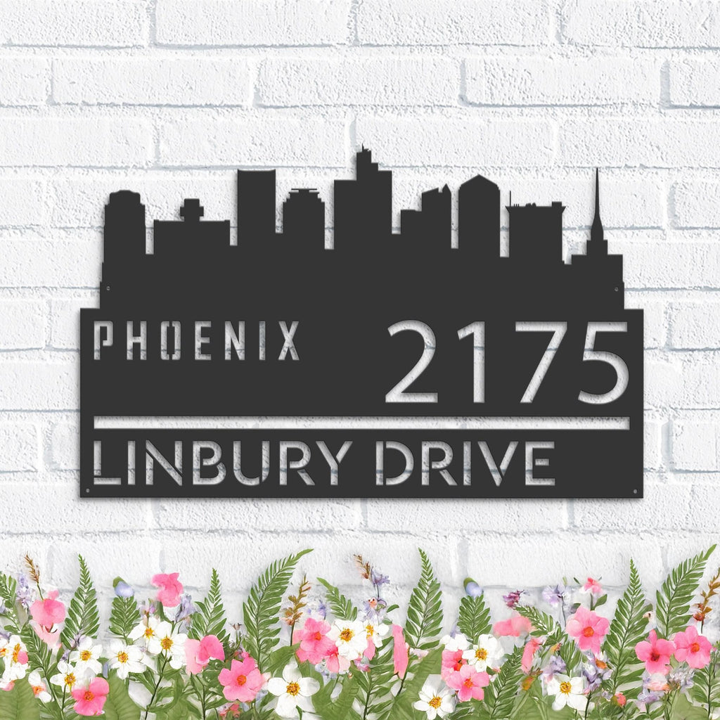 Custom Metal Phoenix city skyline Metal Address Sign Hanging Address Plaque house number Yard Outdoor Sign