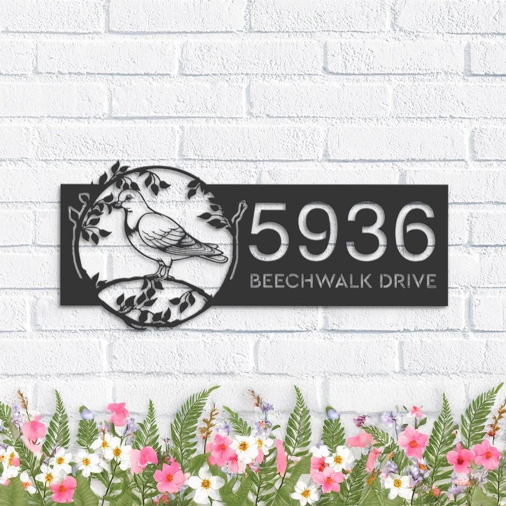 Custom Metal Pigeon bird on tree branch Metal Address Sign Custom Hanging Address Plaque House number Yard Sign Outdoor Sign