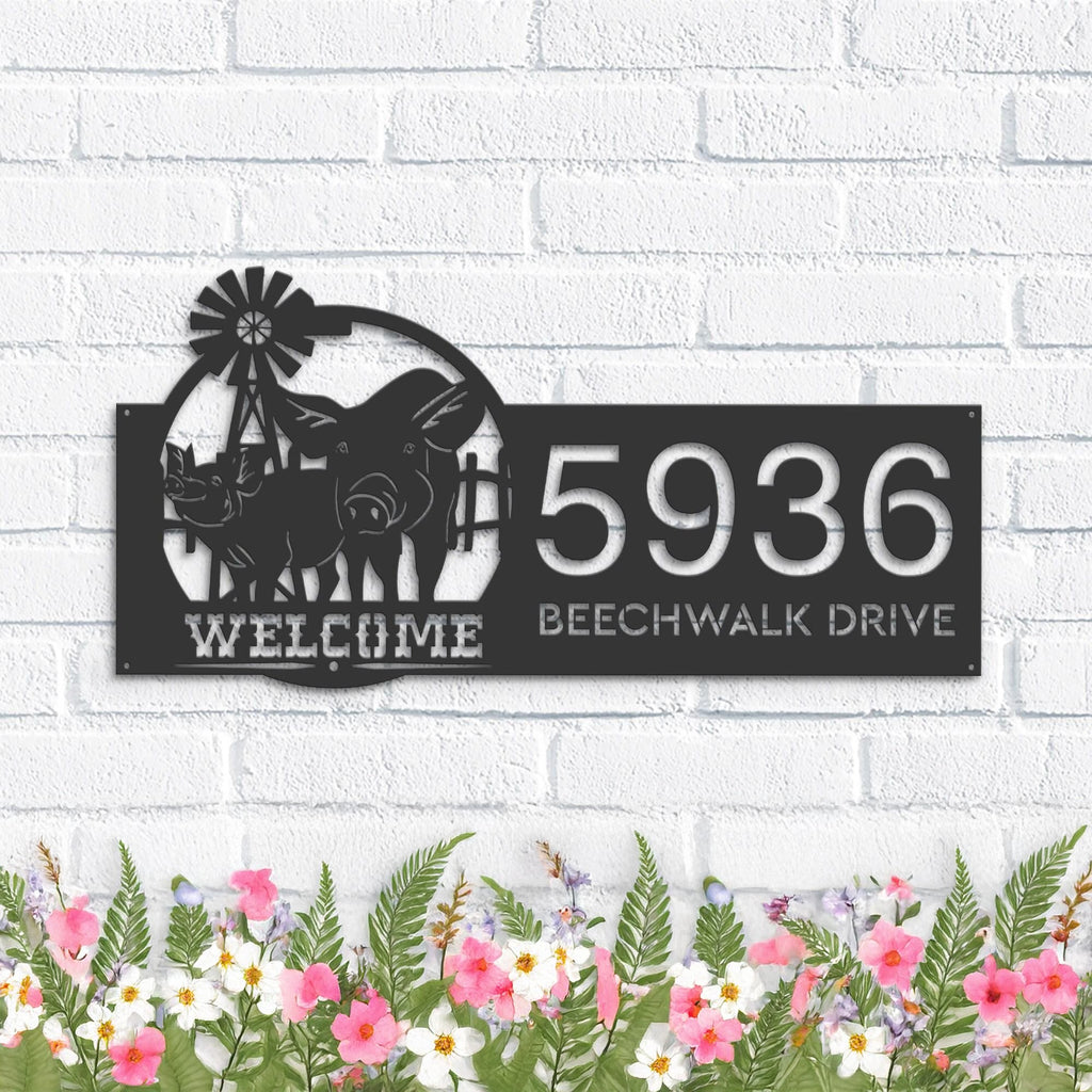 Custom Metal Pigs farmhouse animal ranch Metal Address Sign, House number, Outdoor Number Signage, Yard Sign Address Plate