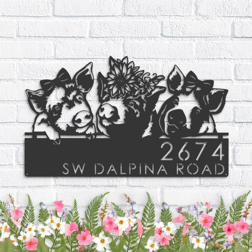 Custom Metal Pigs farmhouse farm animal ranch Metal Address Sign, House number, Outdoor Number Signage, Yard Sign Address Plate