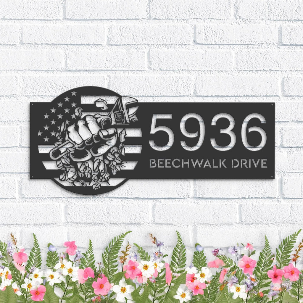 Custom Metal Plumber handyman Metal Address Sign House number Hanging Address Plaque Yard Sign Outdoor