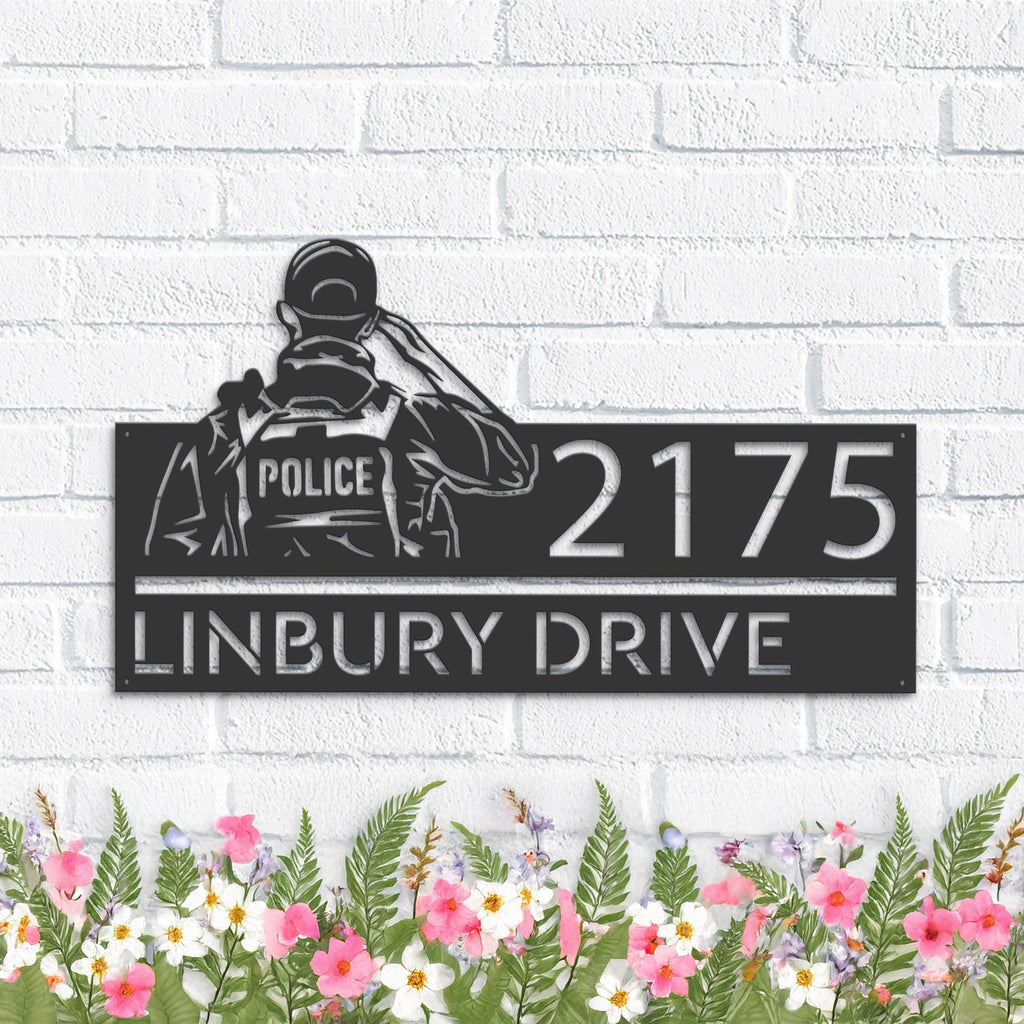 Custom Metal Police officer policeman Metal Address Sign, House number, Outdoor Number Signage, Yard Sign Address Plate