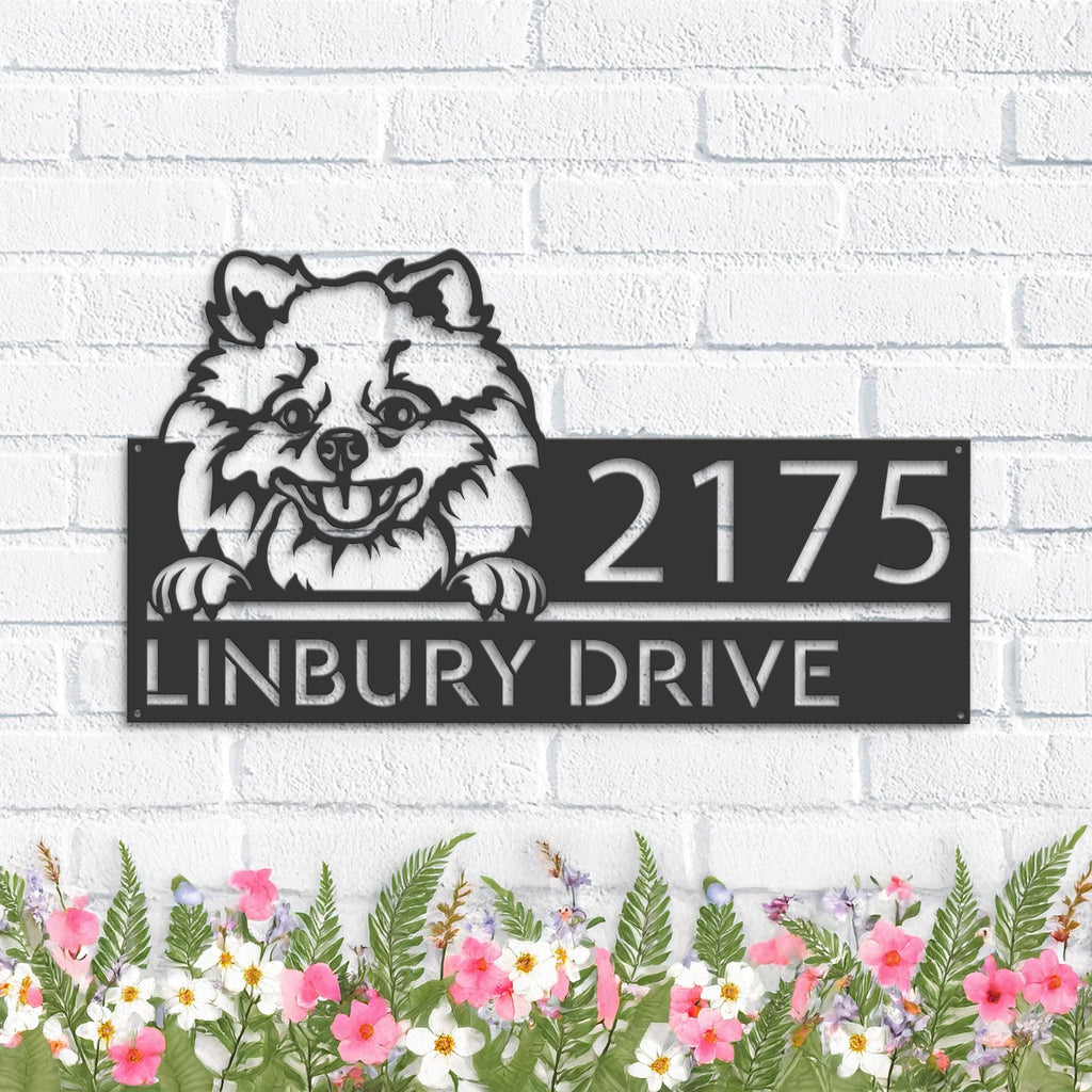 Custom Metal Pomeranian dog Cute puppy Metal Address Sign House number Hanging Address Plaque Yard Sign Outdoor decor