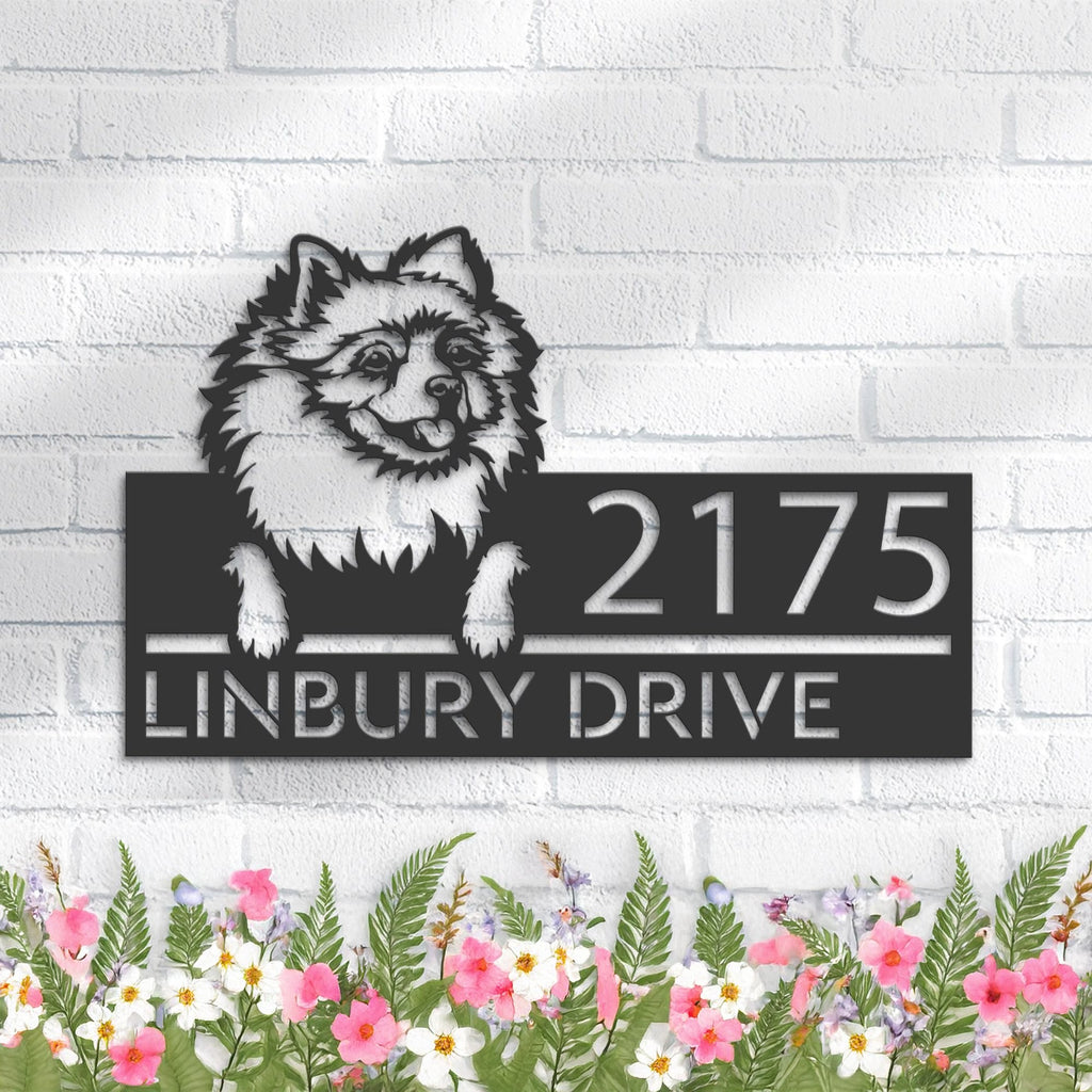 Custom Metal Pomeranian dog Puppy Metal Address Sign House number Hanging Address Plaque Yard Sign Outdoor decor