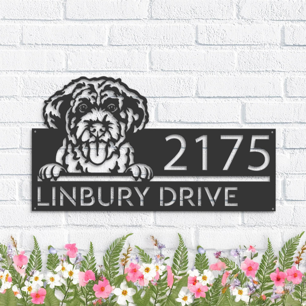 Custom Metal Portuguese Water Dog Cute puppy Metal Address Sign House number Hanging Address Plaque Yard Sign Outdoor decor