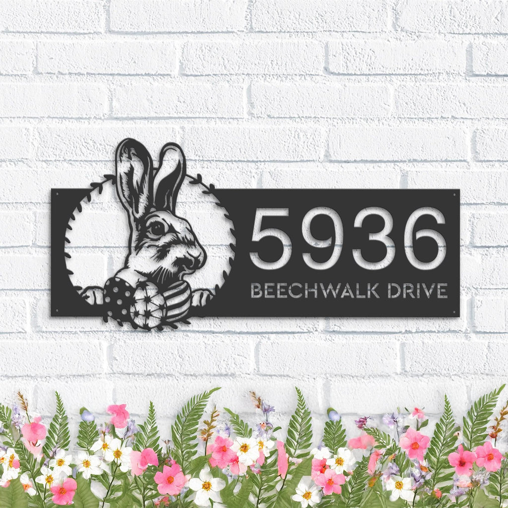 Custom Metal Rabbit bunny farmhouse Metal Address Sign House number Hanging Address Plaque Yard Sign Outdoor decor