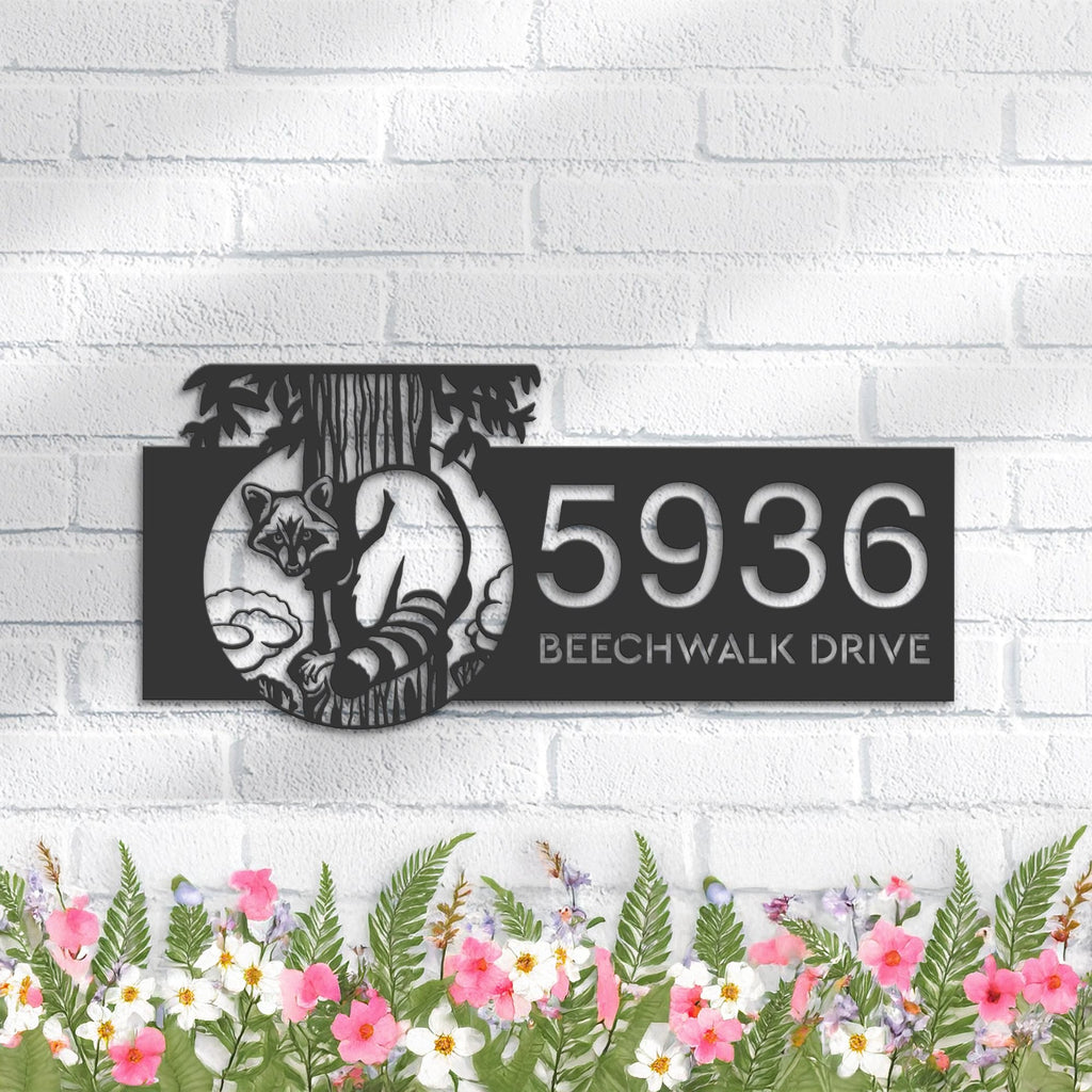 Custom Metal Raccoon Wild animal wildlife Metal Address Sign, House number, Outdoor Number Signage, Yard Sign Address Plate