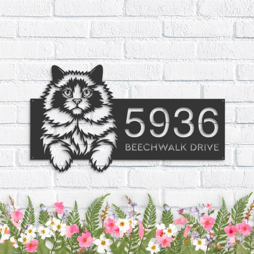 Custom Metal Ragdoll Cat Pet kitty Metal Address Sign, House number, Outdoor Number Signage, Yard Sign Address Plate