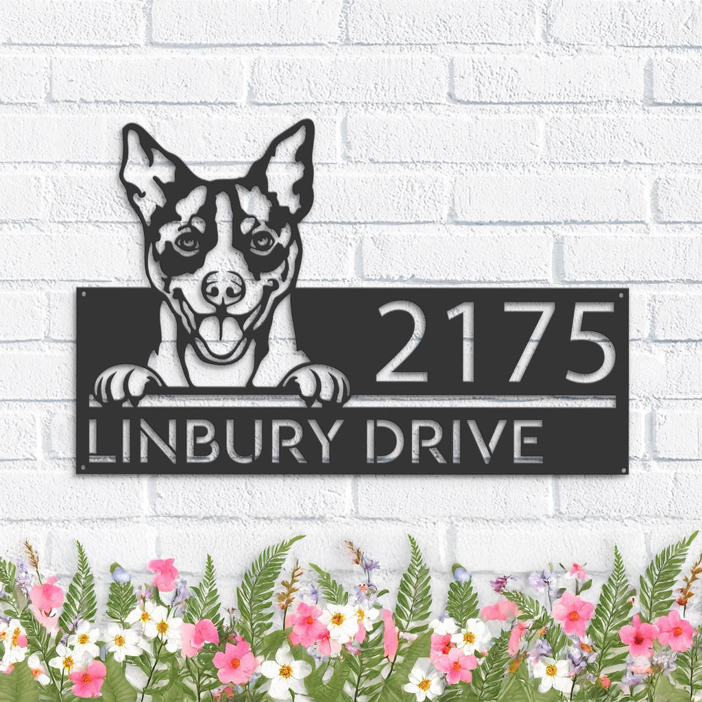 Custom Metal Rat Terrier Dog Cute puppy Metal Address Sign House number Hanging Address Plaque Yard Sign Outdoor decor