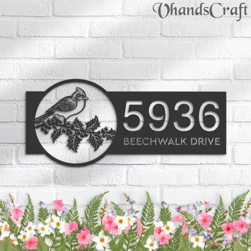 Custom Metal Red cardinal bird Metal Address Sign, House number, Outdoor Number Signage, Yard Sign Address Plate