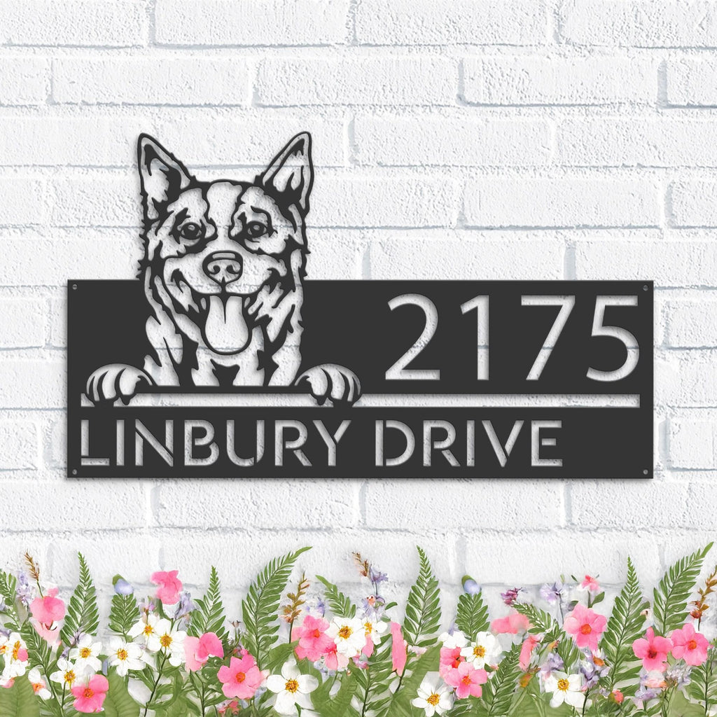 Custom Metal Red Heeler Dog Cute puppy Metal Address Sign House number Hanging Address Plaque Yard Sign Outdoor decor