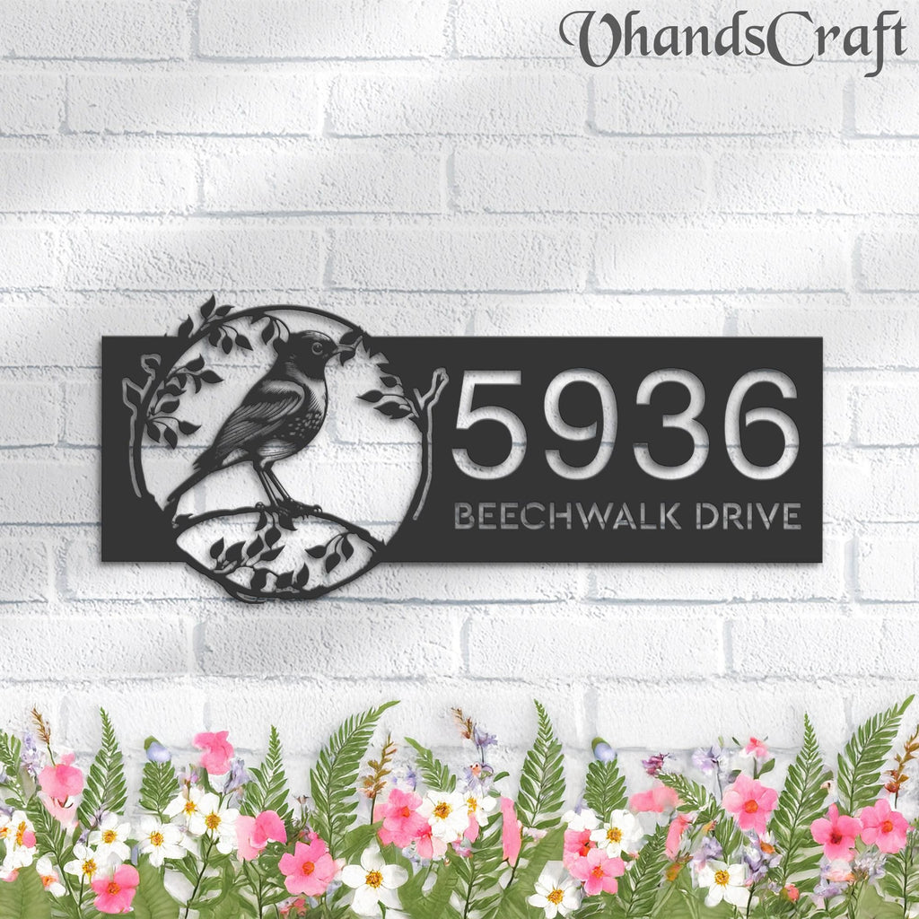 Custom Metal Robin Bird on floral wrealth Metal Address Sign, House number, Outdoor Number Signage, Yard Sign Address Plate