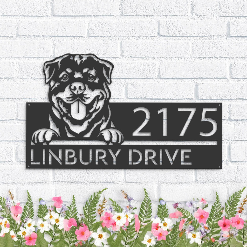 Custom Metal Rottweiler Dog Cute puppy Metal Address Sign House number Hanging Address Plaque Yard Sign Outdoor decor